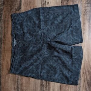 Mack Weldon Hybrid Board Swim Shorts Topographic Pattern In Black- Size 36x8"